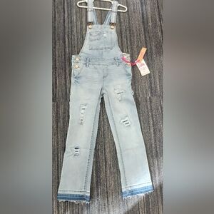 Justice Light Blue Distressed Denim Overalls